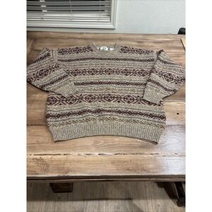 Vintage Harbour Club Shetland Wool Crew Neck Sweater Men XL Brown